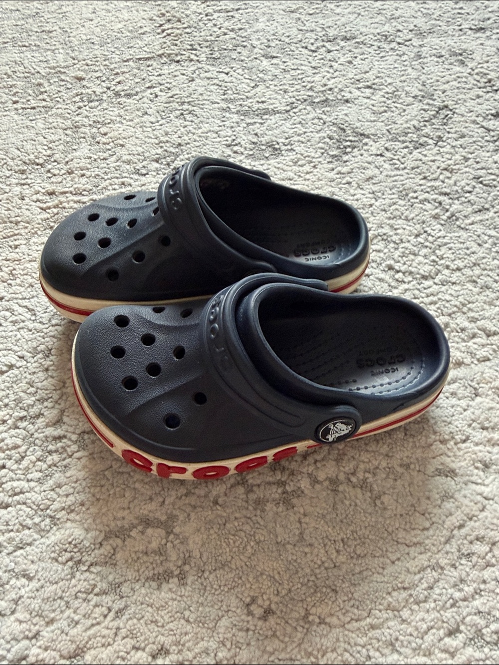 CROCS Kids Black Clog with Red and White Midsole Accent size C8